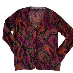 Talbot’s Colorful 100% Merino Wool Cardigan Sweater Petite Small